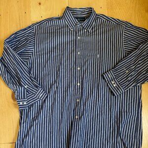 Men’s Ralph Lauren Dress Shirt Size 17 32/33 Blue White Striped Long Sleeve Clas